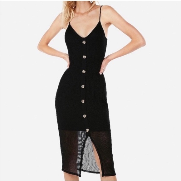 express ribbed button front midi dress Ribbed Knit Long Sleeve Button Down Midi Dress